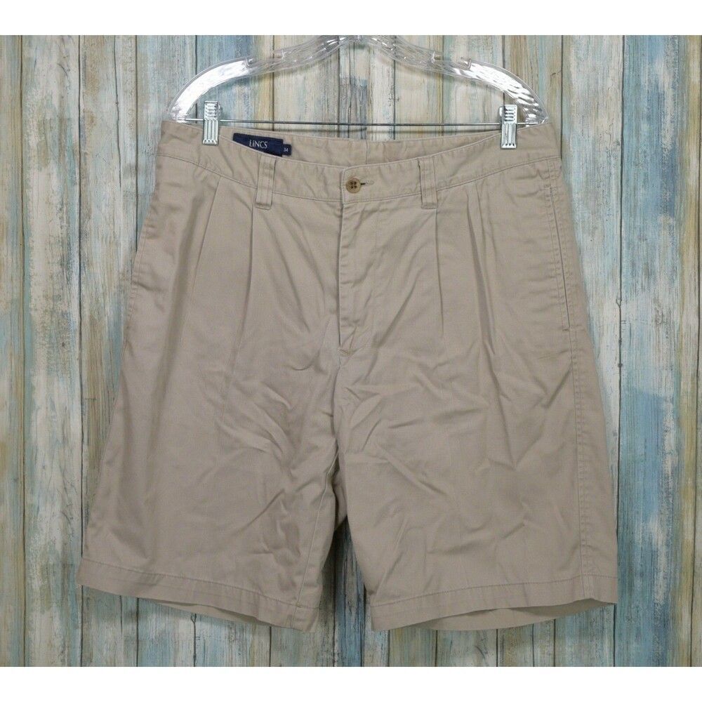 Lincs Men's Pleated Khaki Chino Shorts Size 34